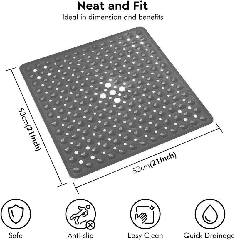 ADO Shower Mat Non Slip, 21x21 inch Square Shower Mats for Inside Shower, Anti-Slip Safety Bathroom Mat with Strong Secure Suction Cups and Drain Holes, Machine Washable (Black) - Image 3